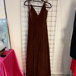 Makers of Dreams Elegant Spaghetti Strap Brown Velvet Dress Size Small
